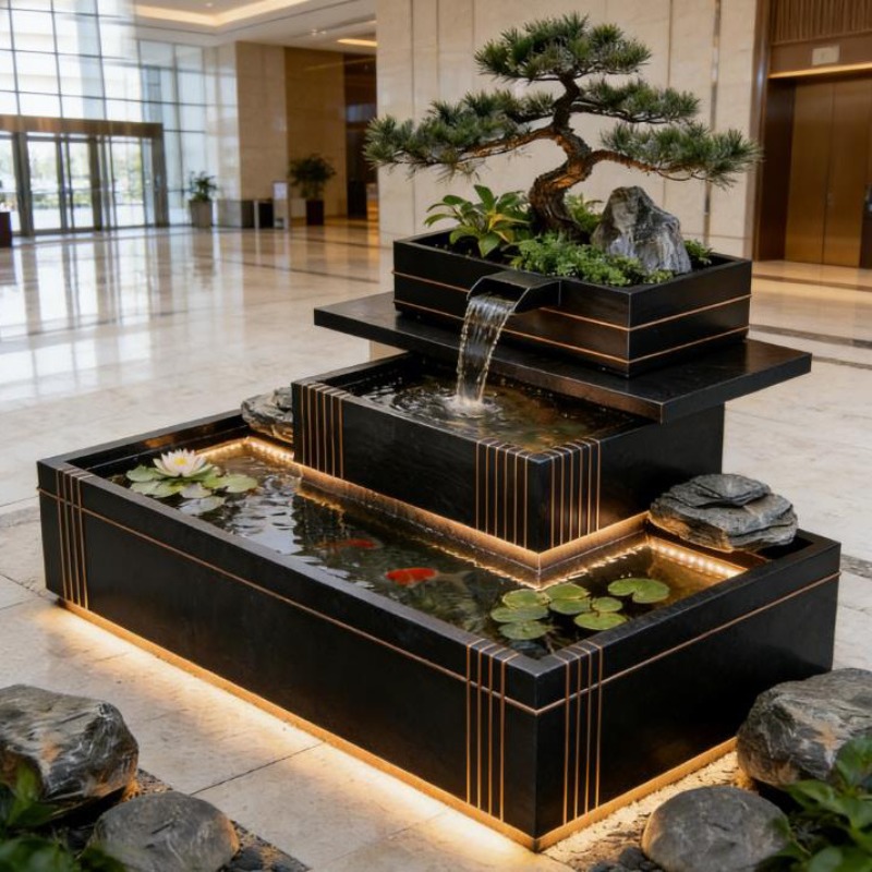 Stainless Steel Waterfall Feat - Bonsai Garden With Koi Pond 评论和价格